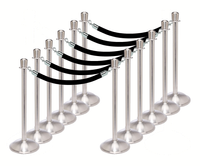 Stanchion Bundle - (12) Crown Top Dome Base Posts with (4) 6’L Velour Ropes